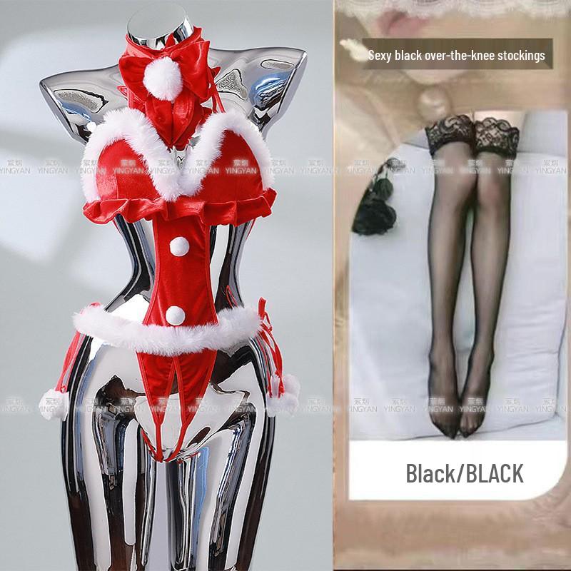 Seductive Red Christmas Lingerie Set - Sheer, Tight-Fit, Teasing Role Play Costume 0936