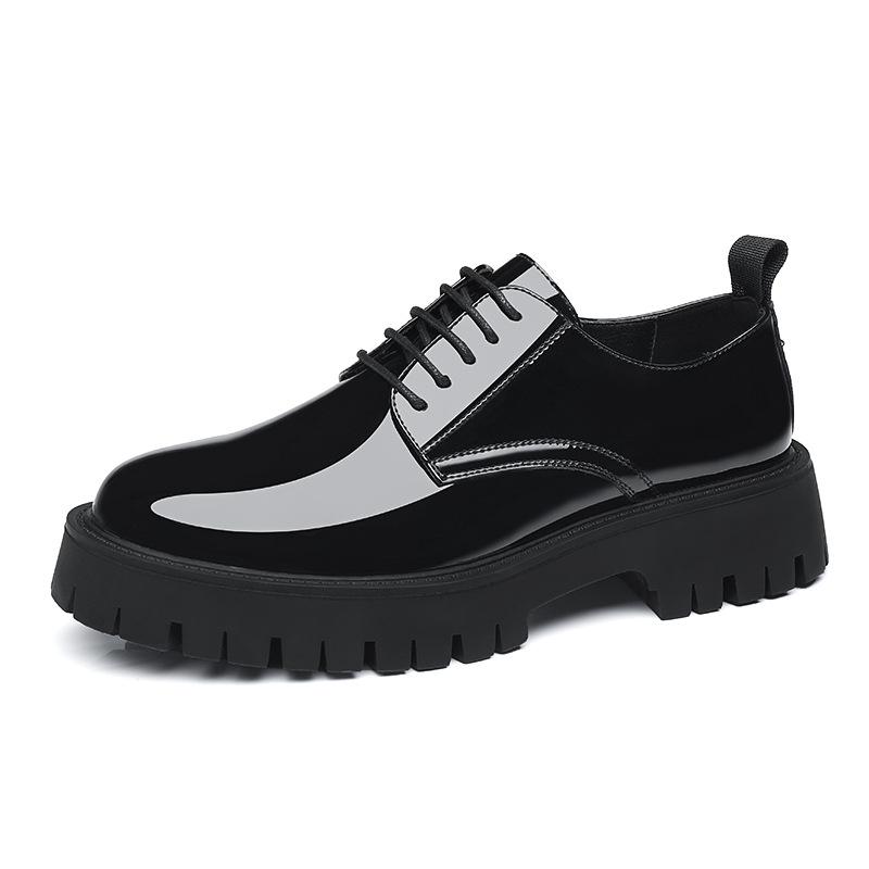 Patent Leather Big Scalp Shoes Men's Autumn British Style Cowhide Glossy Thick-soled Heightening with Suit Wedding Groom Leather Shoes