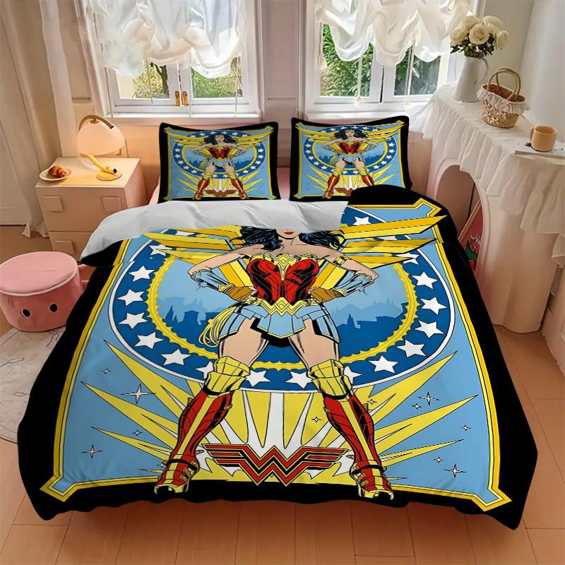 3dílná sada povlaků na přikrývku Wonder Woman, Měkký pohodlný povlak na peřinu, Pro pokoj pro hosty (1*Povlak na přikrývku + 2*Povlaky na polštáře, Bez výplně) yy251024036