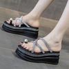 Fashion 7.5CM Synthetic Rhinestone Slippers Luxury Sandals Elegance Leisure Fashion New Summer Women Bling Platform Wedge Flats Shoes