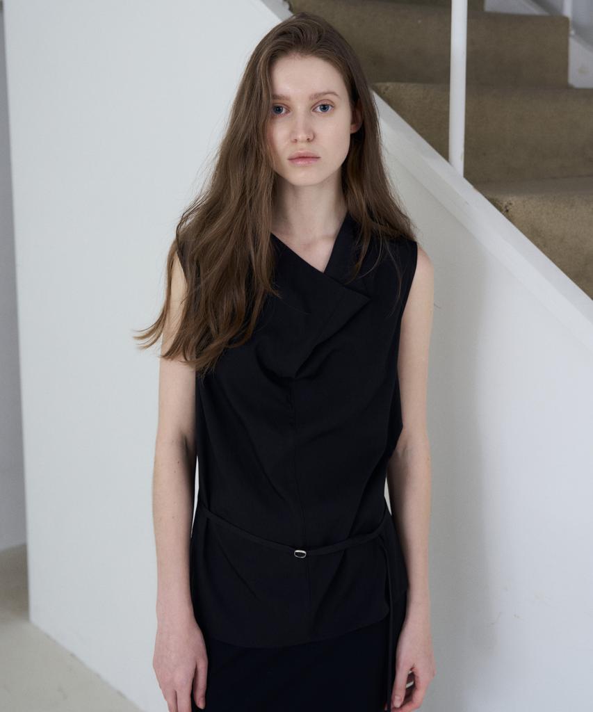 FROMWHERE Draped Sleeveless Top Black