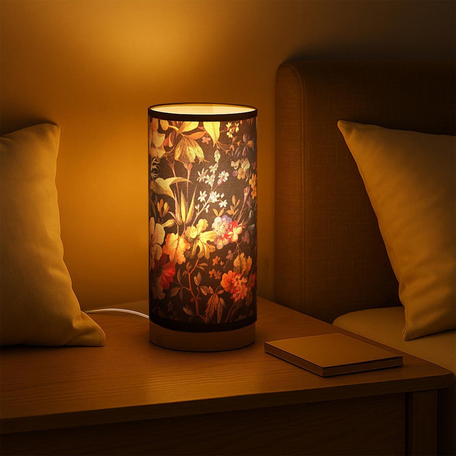 

Лампа с деревянным основанием для ночи, спальни, гостиной, дома и декора - абажуры барабанного типа для гостиной со светом (Лампочка в комплекте)