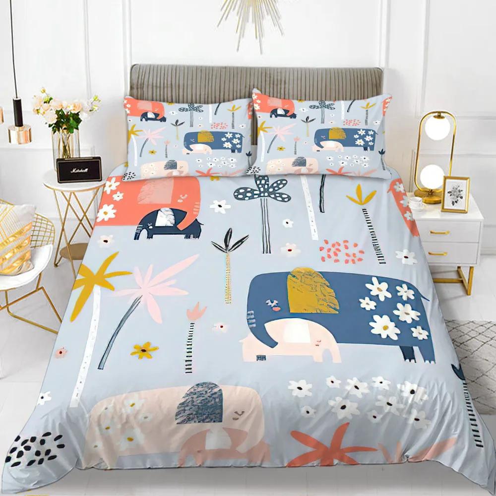 Rabbit Duvet Cover Set Cartoon Animals Theme 3D Print Kawaii Cute Pink King Queen Size For Boy Girls Women Polyester Bedding Set