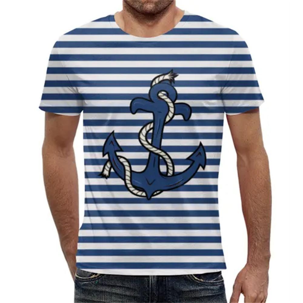 Simple Fashion Anchor Striped T Shirts For Men Summer Trendy Streetwear 3D Printed T-shirts Cool Streetwear Hip Hop Tees Tops