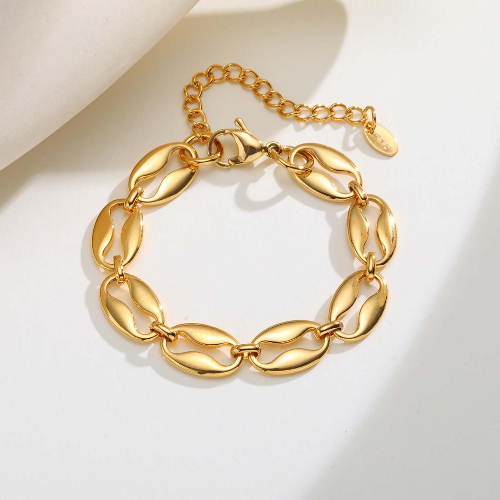 Chunky Stainless Steel Link Chain Bracelet For Woman, 18k Gold Plated Stackable Wristband Bracelets, Waterproof Trendy Jewelry