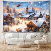 Christmas Village Scene Tapestry – Woven Polyester Fabric Wall Hanging, 90g Brushed Fabric, Animal Theme Graphic Tapestry, Portrait Orientation, No E