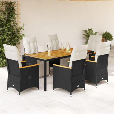 Vidaxl 7-Cz. Bistro Furniture Set with Cushions, Black, Poly Rattan
