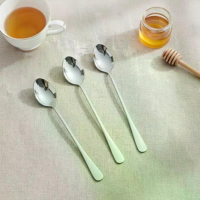 Stainless Steel Spoon Long Handle Coffee Ice Cream Stirring Meal Tableware Household Dinner Fruit Fork No Rust
