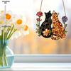 Cat and Flower Colorful Window Hanging, Cat and Flower Sun Catching Window, Indoor and Outdoor Home Decoration Garden Decoration, Suitable for Wedding