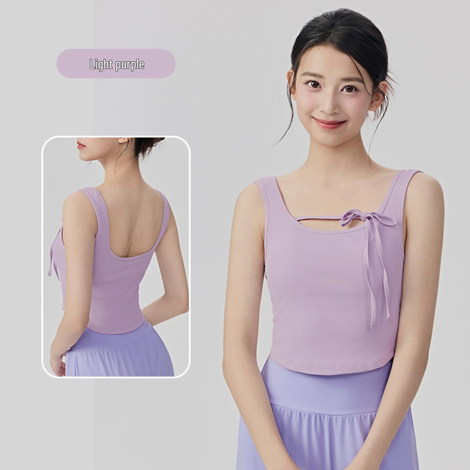 

Women s U-Neck Yoga Tank Top with Built-in Bra Pads, Tummy Concealing, Slimming Fit, Chest Tie, and Stylish Back Design Medium