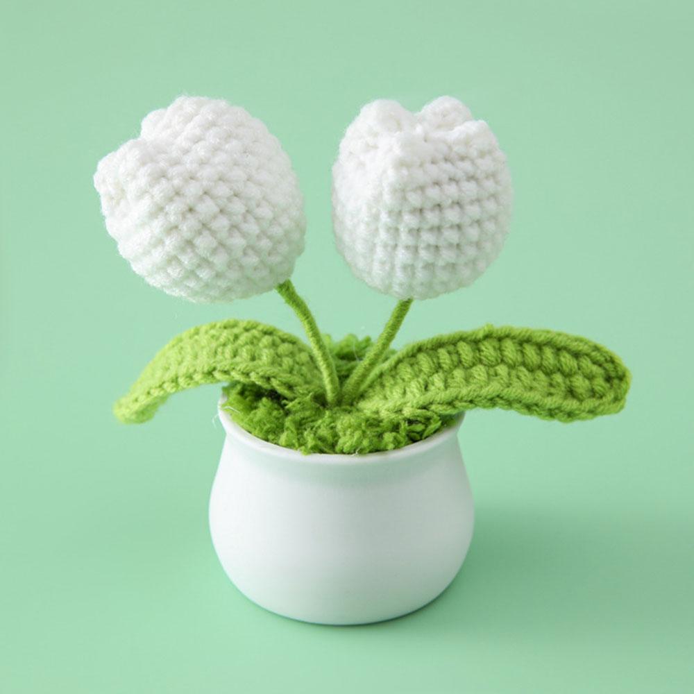 DIY Handwoven Mini Potted Flower Rose Tulip Daisy Office Desktop Ornamental Plant Woolen Thread Finished Product Home Decoration