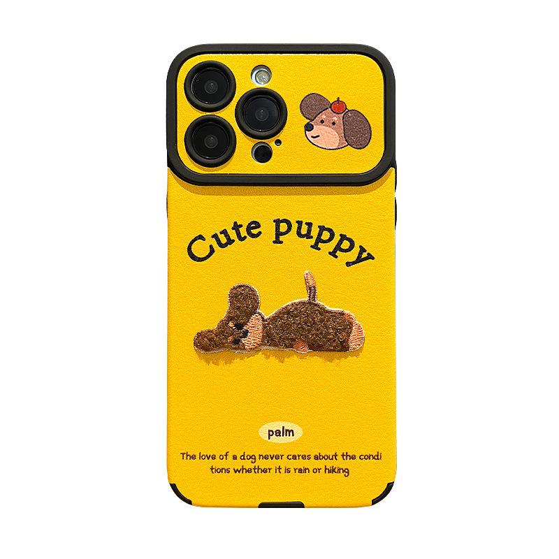 Embroidered puppy lanyard for Apple 17 series mobile phone case iphone15promax new 16 silicone sheepskin