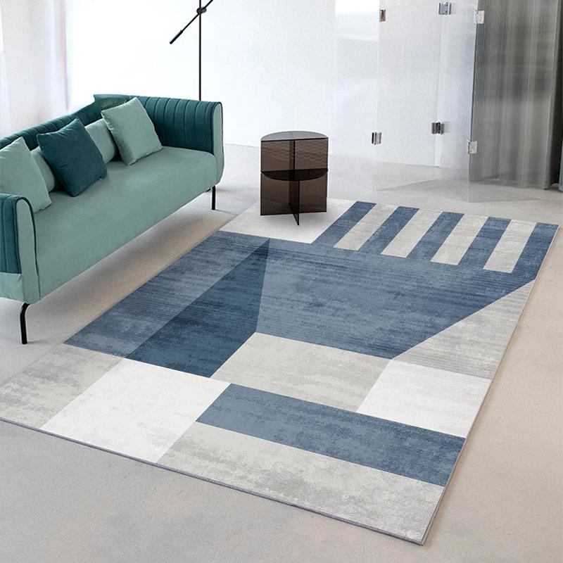 Blue White Graphic Stitching Creative Living Room Carpets Nordic Style Minimalist Carpet Comfortable Short Plush Decorative Rug
