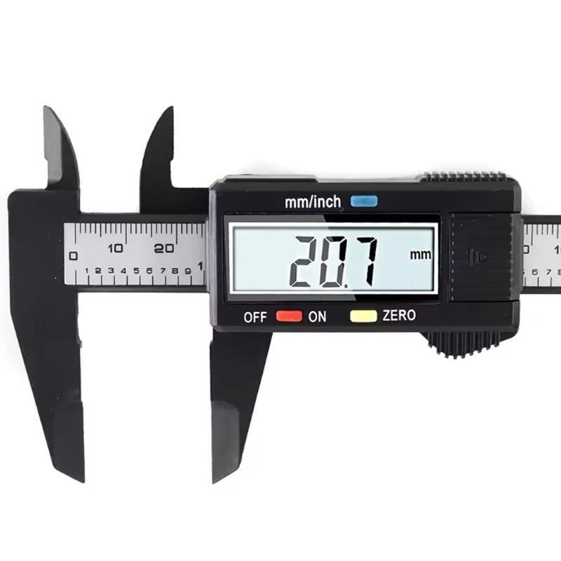Plastic calipers, digital display calipers. Measurement and design tools, home tools. Battery-powered (battery not included