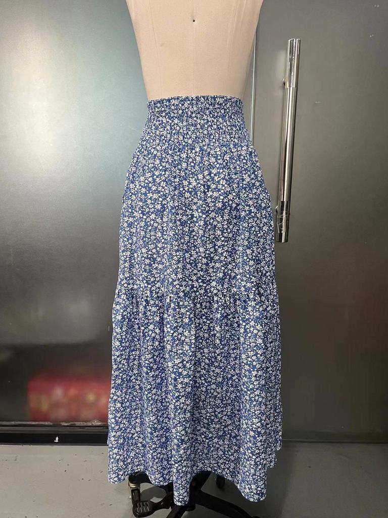 A-line Floral Print Patchwork Skirt: European & American Style for Autumn and Summer