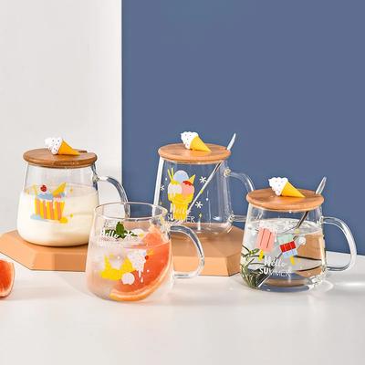 Cartoon Cute Mug High Borosilicate Glass Cups Creative Big Belly Mug with Cover High Temperature Resistant Transparent Water Cup