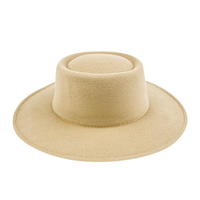 Formal Britishstyle Hat Wide Brim Flat Top Solid Color Winter Frenchinspired