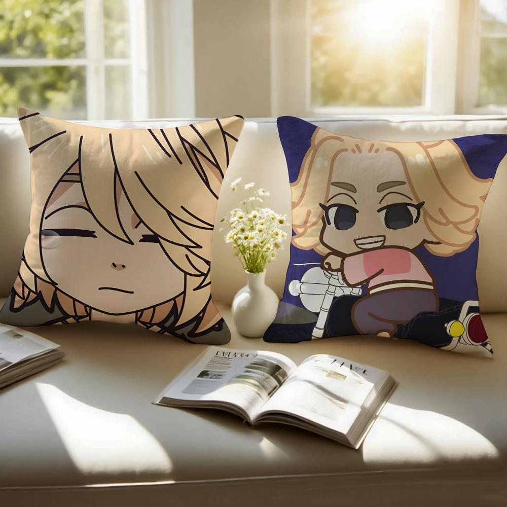 Anime Intense Tokyo Revengers Mikey Cushion Cover Pillowcase Short Plush Invisible Zipper Room Sofa Cushion Cover