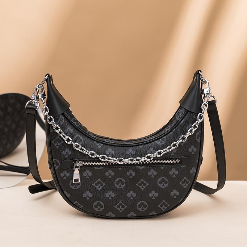 Einseitige Unterarmtasche, Erbsentasche, modische Halbmondtasche, bedruckte Tasche, einseitige Umhänge-Kettentasche, Halbmondtasche mit großem Fassungsvermögen.