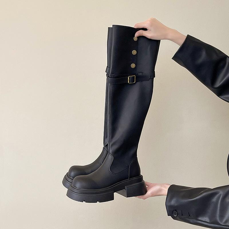 

Ретро длинные рыцарские сапоги женские осенне-зимние новые с небольшой платформой на толстой подошве длинные сапоги тонкие сапоги 37