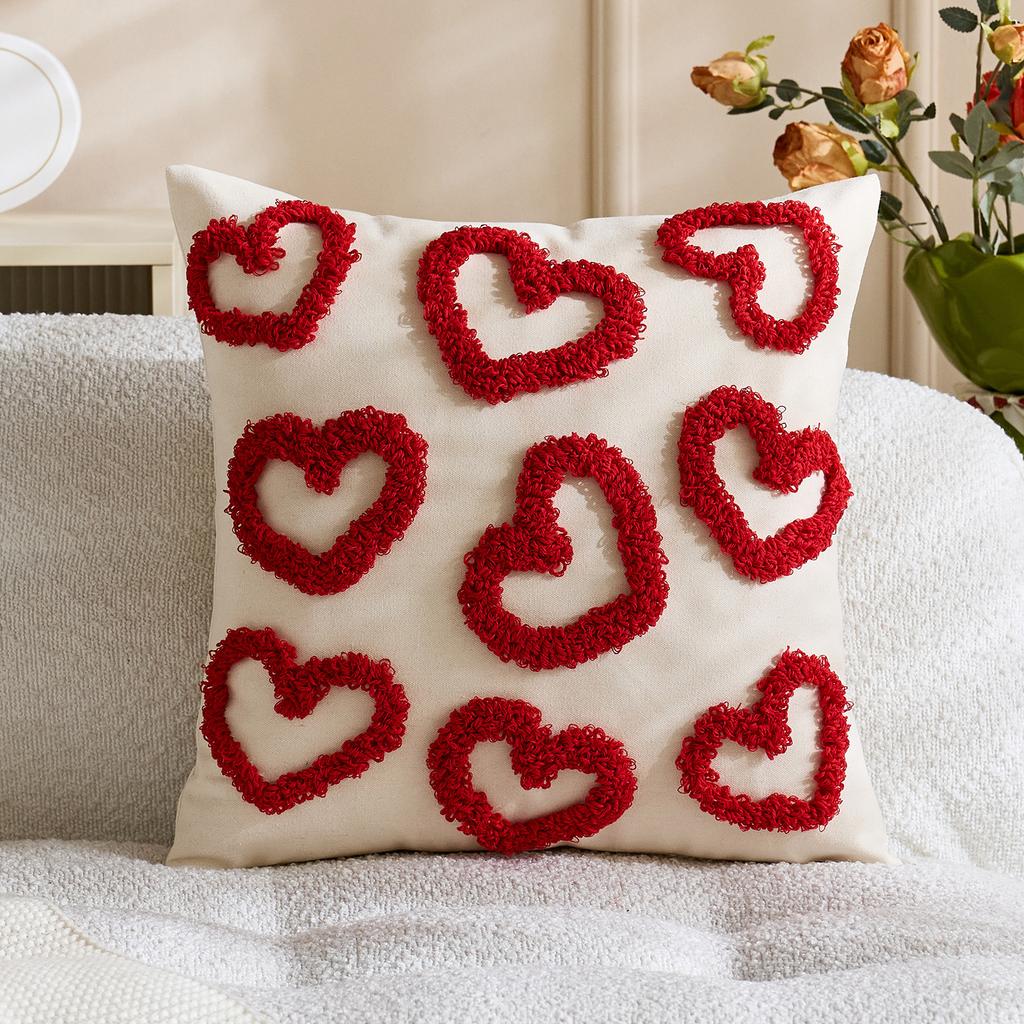 1pc Valentines Lumbar Gift Pillow Case Embroidery Heart Love Throw Cushion Case for Home Bedroom Sofa Couch Wedding Decoration