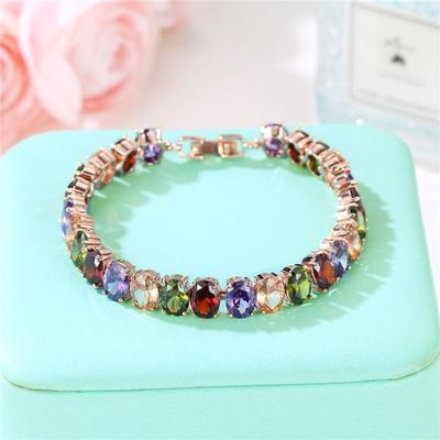 Bracelet Zircon Arc-en-ciel de Luxe Bracelet Cristal Coloré Vintage Bracelet Strass Femme/Homme