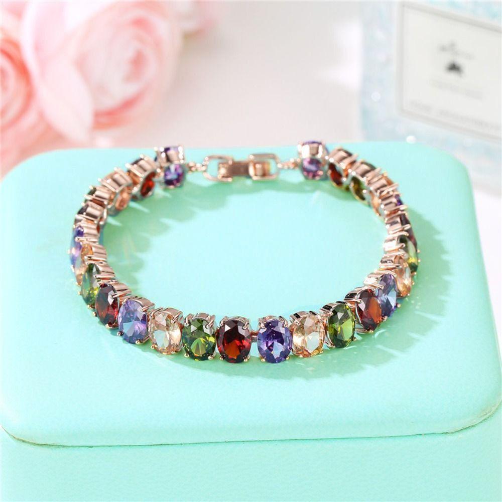 Luxury Rainbow Zircon Bracelet Vintage Colored Crystal Bracelet Rhinestone Bracelet  Lady/Men