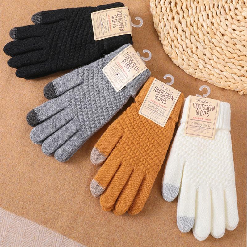 Frauen Männer Warme Winter Touchscreen Handschuhe Stretch Strick Fäustlinge Wolle Vollfinger Guantes Weibliche Häkeln Handschuh
