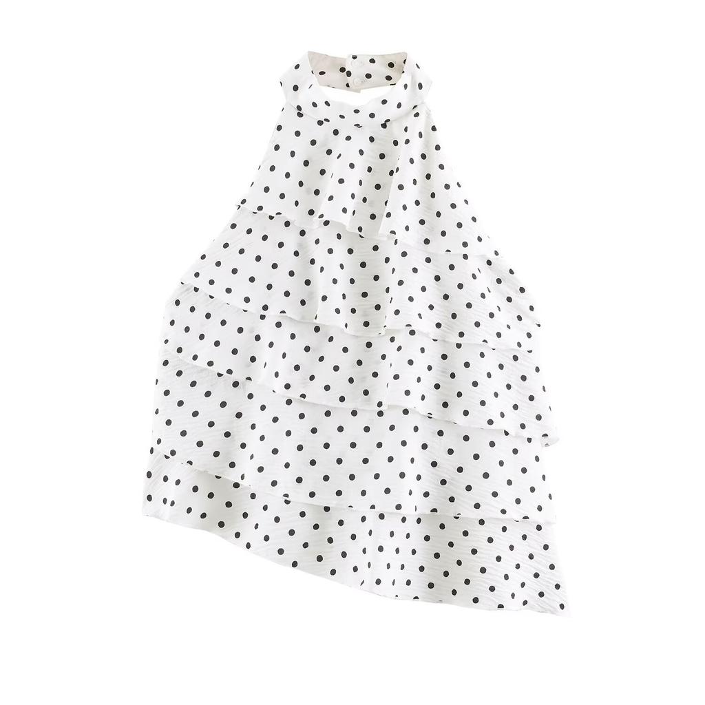 European and American style, new women's clothing, versatile, fashion, polka dot neck top 0264 474