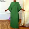 Elegant Women Batwing Sleeve Belt Waist Casual Loose Maxi Dress