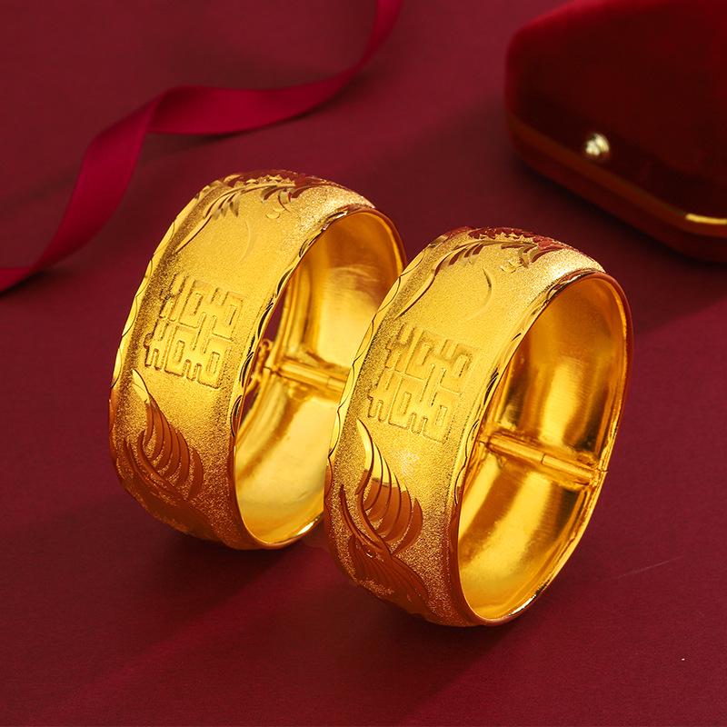 

Браслет «Двойное счастье» с золотым покрытием, 25 мм: Дизайн Дракона и Феникса для Женщин Невеста Свадебные Украшения