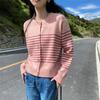 French Striped Versatile Knitted Cardigan for Women In Early Autumn, Small People Wearing Round Neck Long-sleeved Sweater, Jacket and Top
