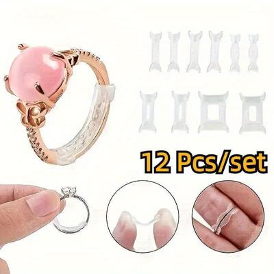12 stuks 6 maten Multifunctionele Onzichtbare Transparante Ringmaat Verstellers Siliconen Losse Ringen Reducers Antislip Ring Beschermers Spacers Ringen Sieraden Gereedschap