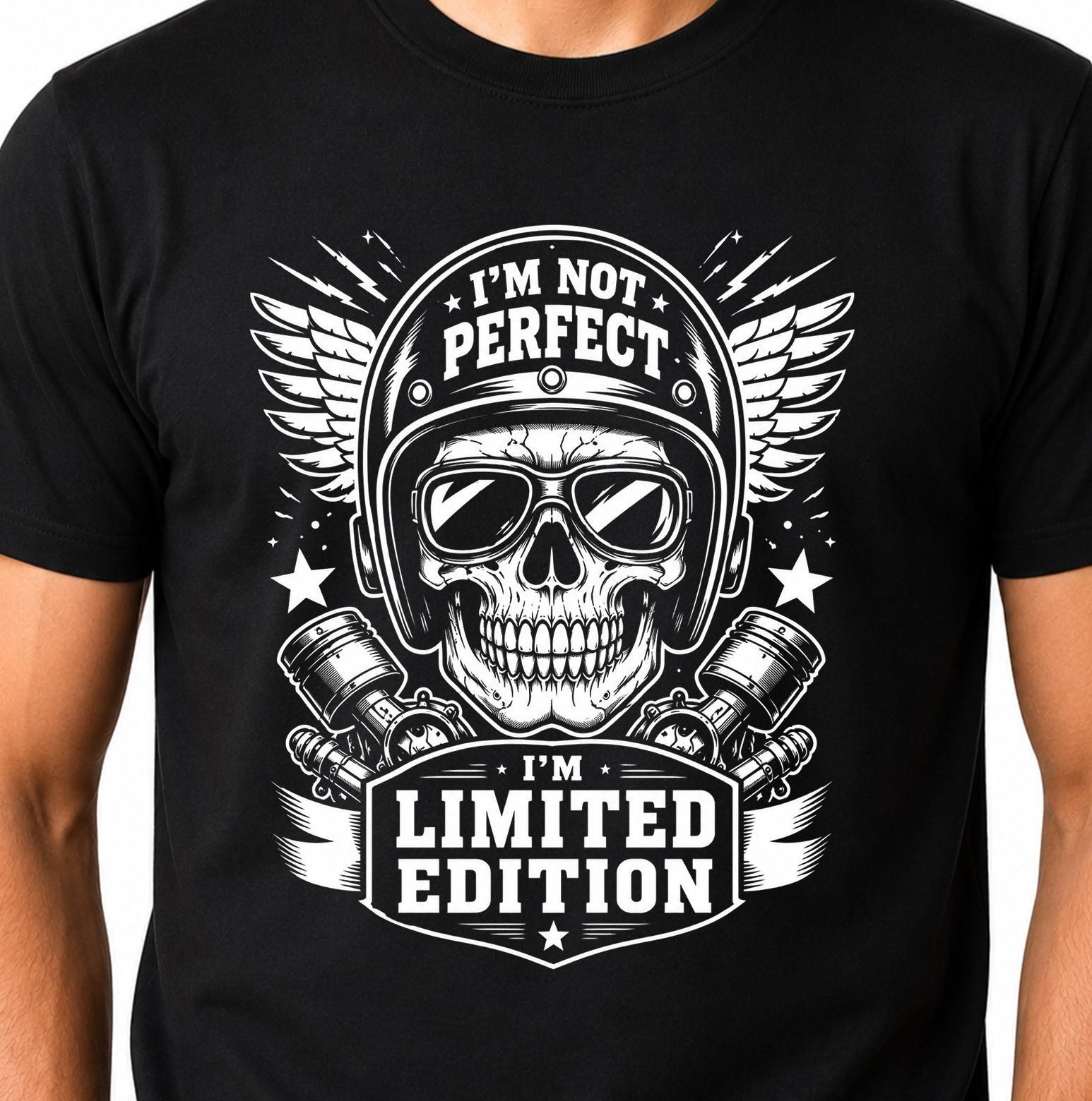 Skull Wings T-Shirt Not Perfect Limited Edition Biker Motorcycle Helmet Tee. XXXXL