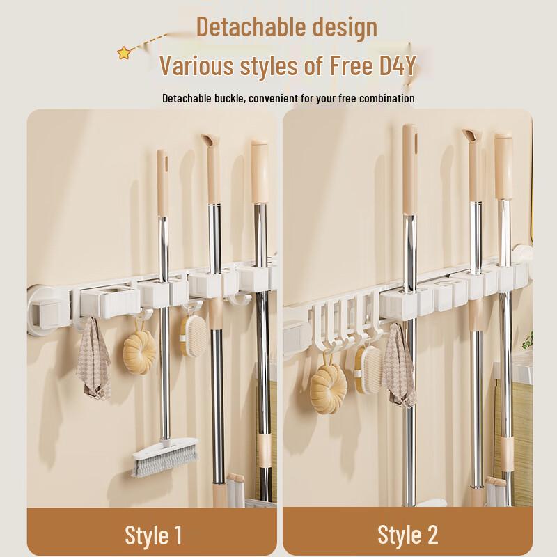ZNMW No-Punch Adhesive Wall-Mounted Mop & Broom Holder