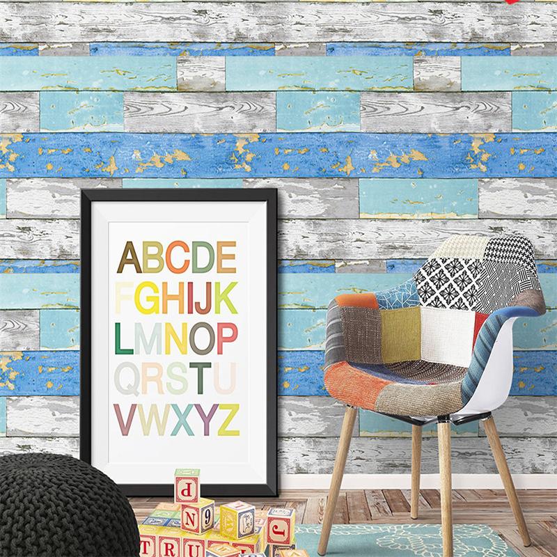 Blue Imitation Wood Furniture Waterproof Sticker Cabinet  Countertop Shelf Decoration Self-adhesive Vinyl Wood Grain Wallpaper