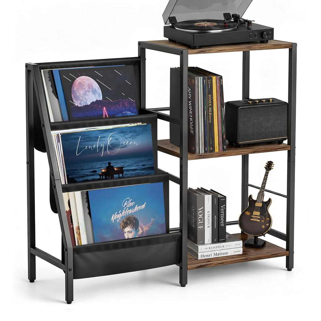 3-Tier Vinyl Record Storage Rack, Holds Approximately 200 Records