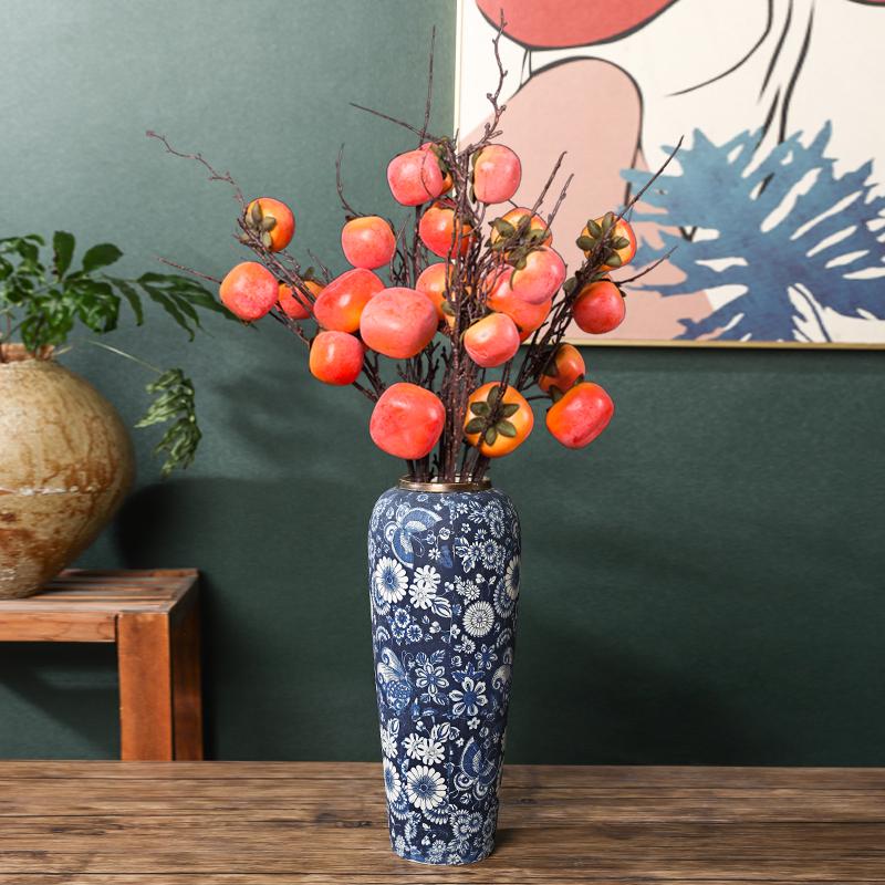 35CM Blue and White Porcelain Vase: Chinese-Style Ceramic Flower Container for Hydroponic Bamboo or Living Room Décor.