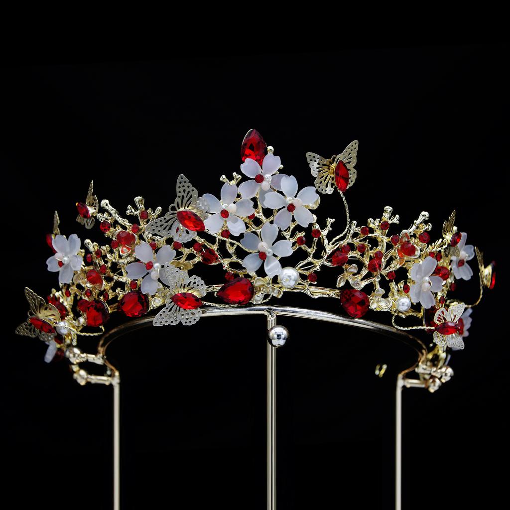 Spring European and American Bridal Crown Tiara Baroque Alloy Crystal Butterfly Garland Wedding Hair Accessories