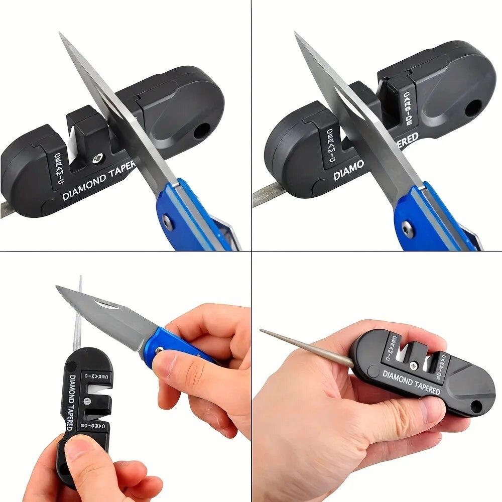 4-in-1 Mini Portable Tungsten Ceramic Carbide Knife Whetstone Sharpener Multifunctional Camp Outdoor Tools 1PC