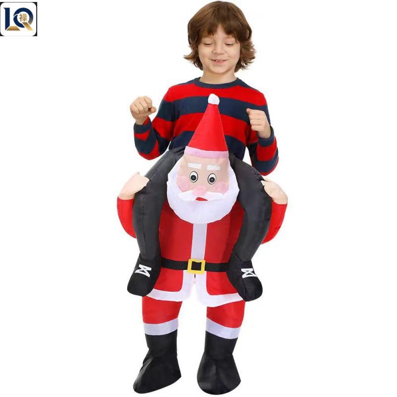 Inflatable Christmas Reindeer Riding Dinosaur Costume - Funny Holiday Party Santa Claus Hug