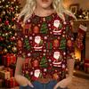 Women's Casual Christmas Print Neck Three-Quarter Sleeve T-Shirt Top