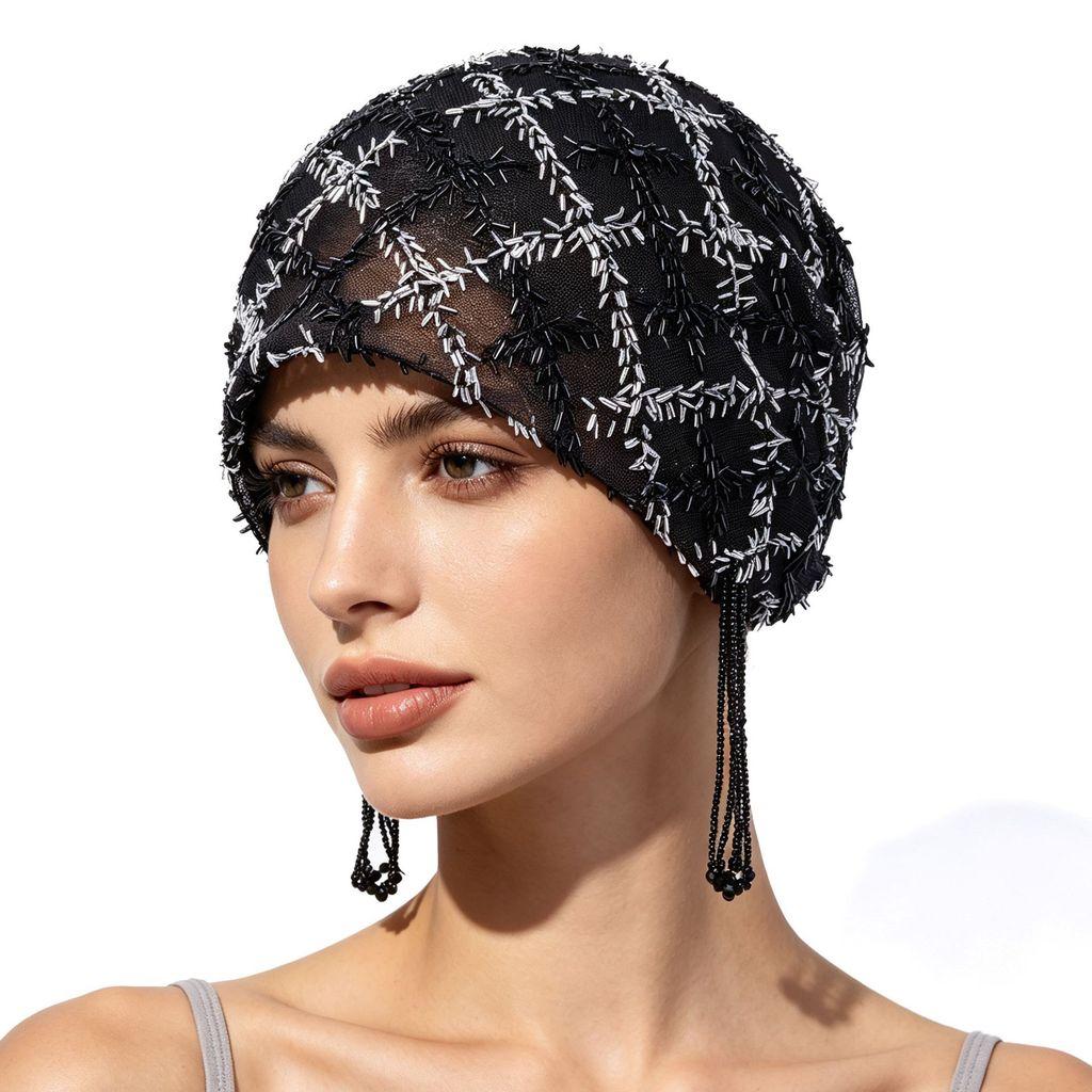 Satin Polyester Fringe Headscarf With Beaded Tassels For Fashionable Women