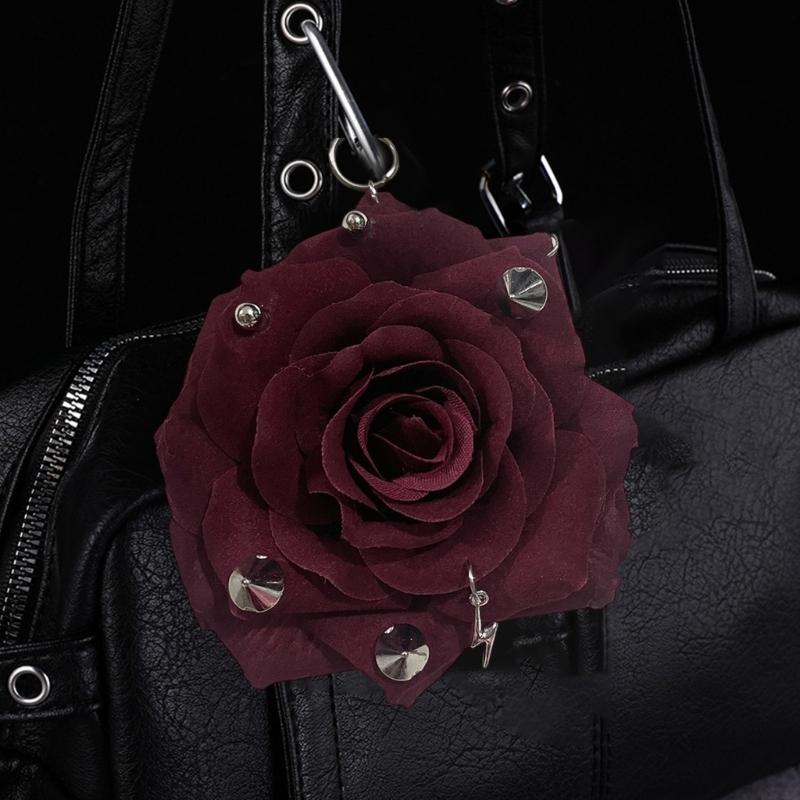 Decorative Studded Keychain Rose Flower Pattern Metallic Accent Compact Lightweight Design For Keys Wallets Gift