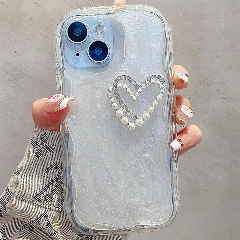 

Rhinestone Pearl Love Mobile Phone Case For Iphone16Promax Bead Hand Chain Apple 17 Women iPhone 7/8/SE 2020
