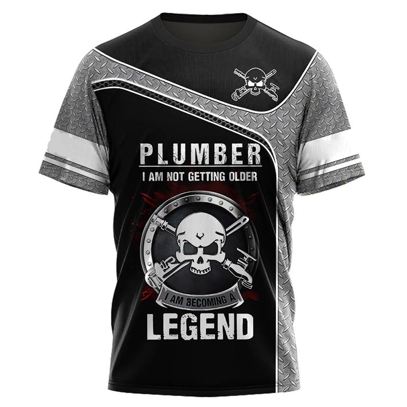3D Print Funny T Shirt for Men Plumber Uniform Summer Casual O-neck Short Sleeve Tops Fashion Mechanic Clothes T-shirt