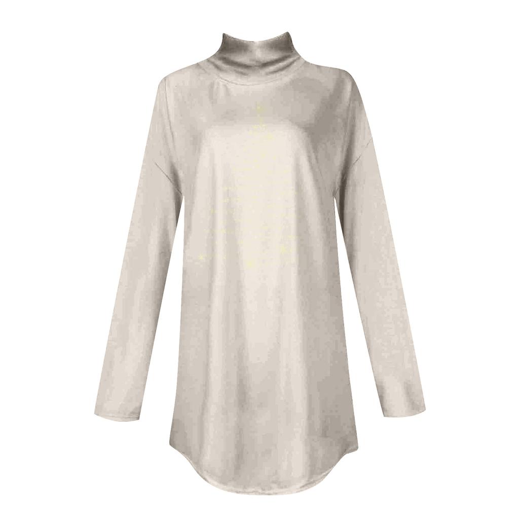 Women's Fashionable Loose-Fit High-Neck T-Shirt With Christmas Print Long-Sleeved Top