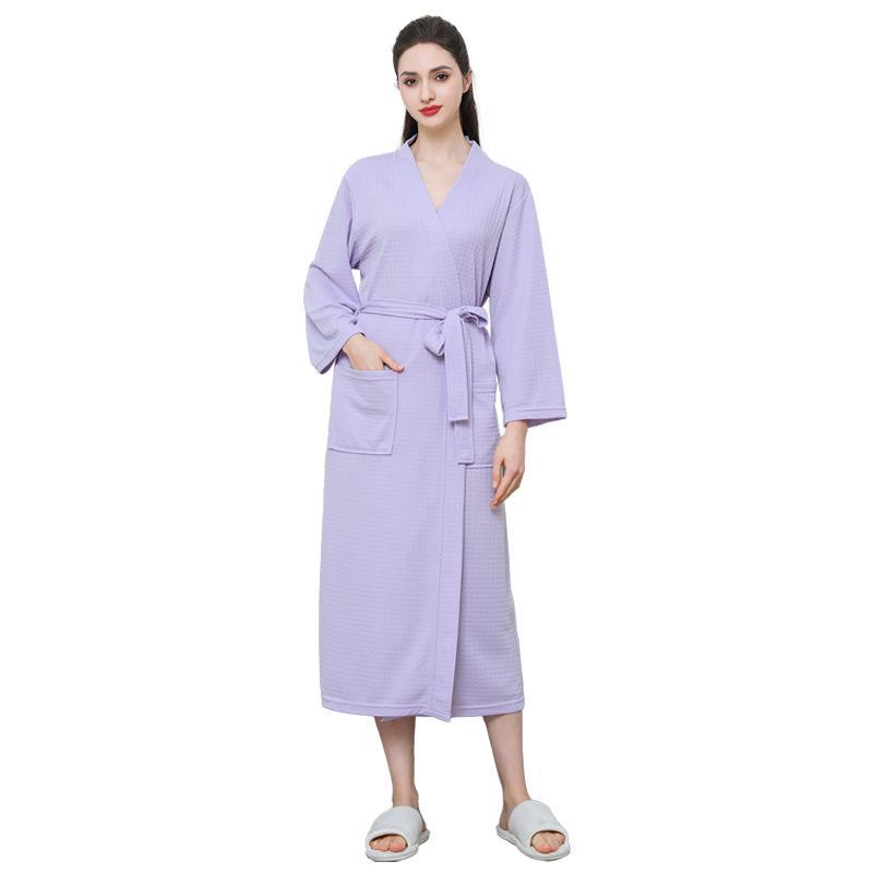 

Мужской легкий вафельный халат-кимоно — одежда для дома в гостиничном стиле на весну и лето XL (160-200 catties) светло-фиолетовый
