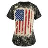 Women's Patriotic Print V-Neck Short Sleeve Scrub Top with Pockets Loose Fit