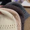 Hollow knitted headgear female niche retro literary temperament versatile big head circumference showing face small pullover hat